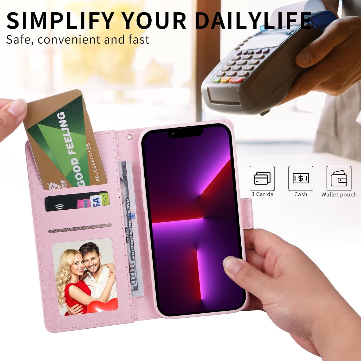 UEEBAI Wallet Case for Samsung Galaxy S23 Ultra 5G, PU Leather Phone Case Kickstand RFID Blocking Flip Case with Card Slots Wrist Strap Relief Engraved Magnetic Closure Folio Case - Blue Butterfly