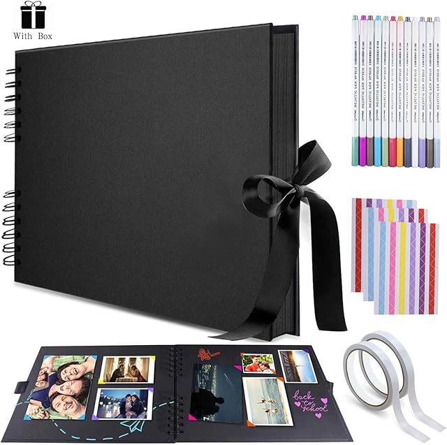 Photo Albums, Scrapbook Photo Albums with 12 Metallic Marker Pens DIY Memory Album 80 Pages A4 Craft Paper 12.6x8.3inch for Family Wedding Anniversary Baby Gift