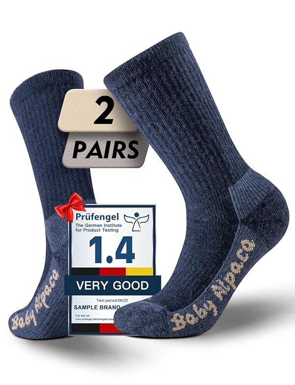 Juclise Alpaca Wool Warm Hiking Socks Heavyweight, Winter Crew Calf Work Boot Socks Thick Thermal Fleece Moisture Wicking Anti Blister Cushioned Hunting Skiing Camping Merino (Navy XL) by Juclise - Used condition - US$37.13