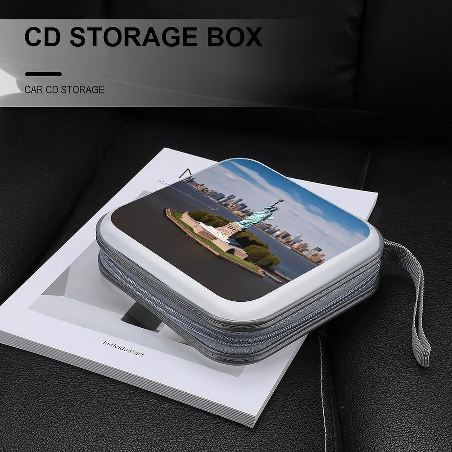 Statue of Liberty in NYC CD Case Holder Hard Plastic DVD Case Storage Holders 40 Capacity Large Storage Disc Wallet Bag Portable Zipper CD/DVD Wallet Holder Organizer for Car Home Travel