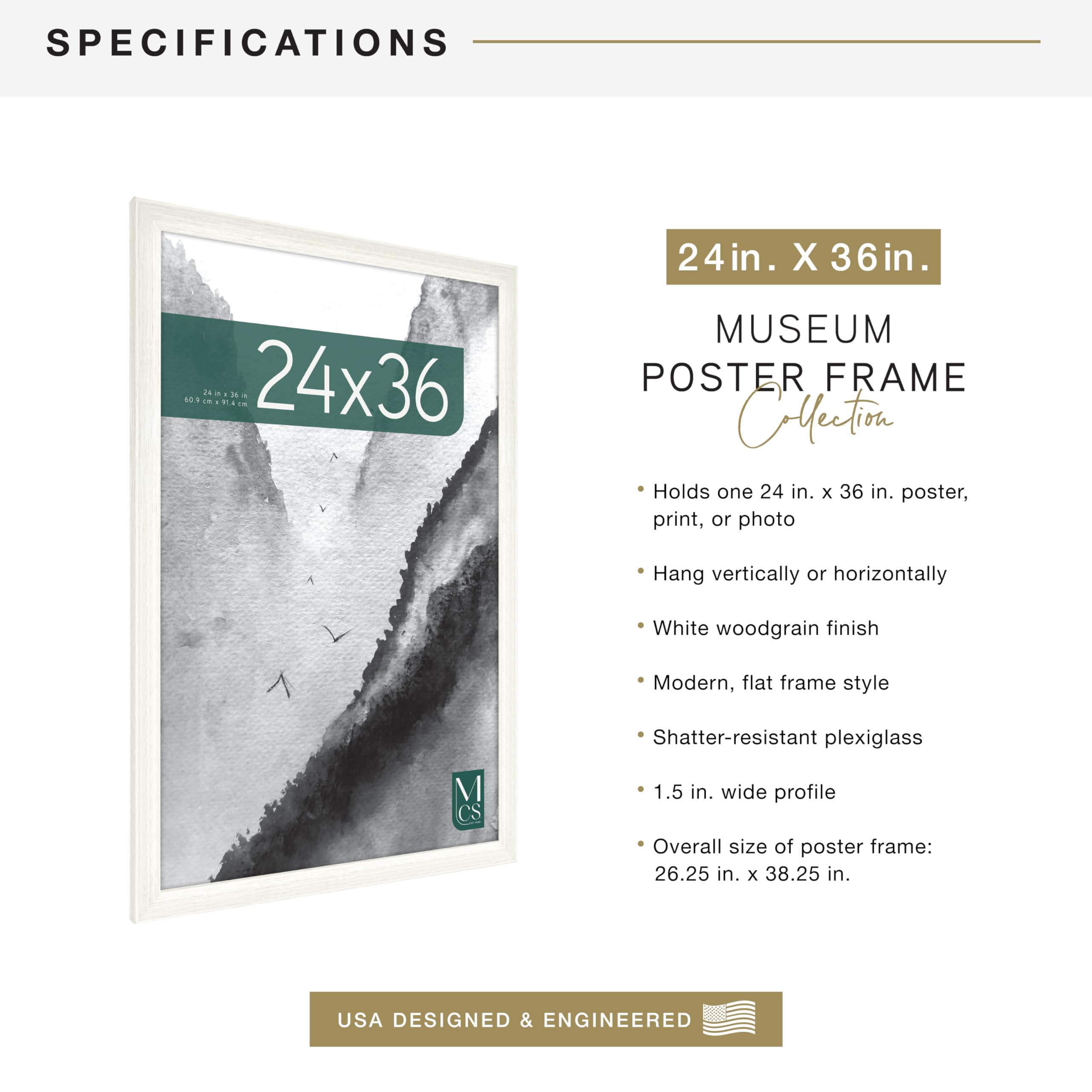 Snapklik.com : MCS Museum Poster Frame 24x36 White Woodgrain, Vertical ...