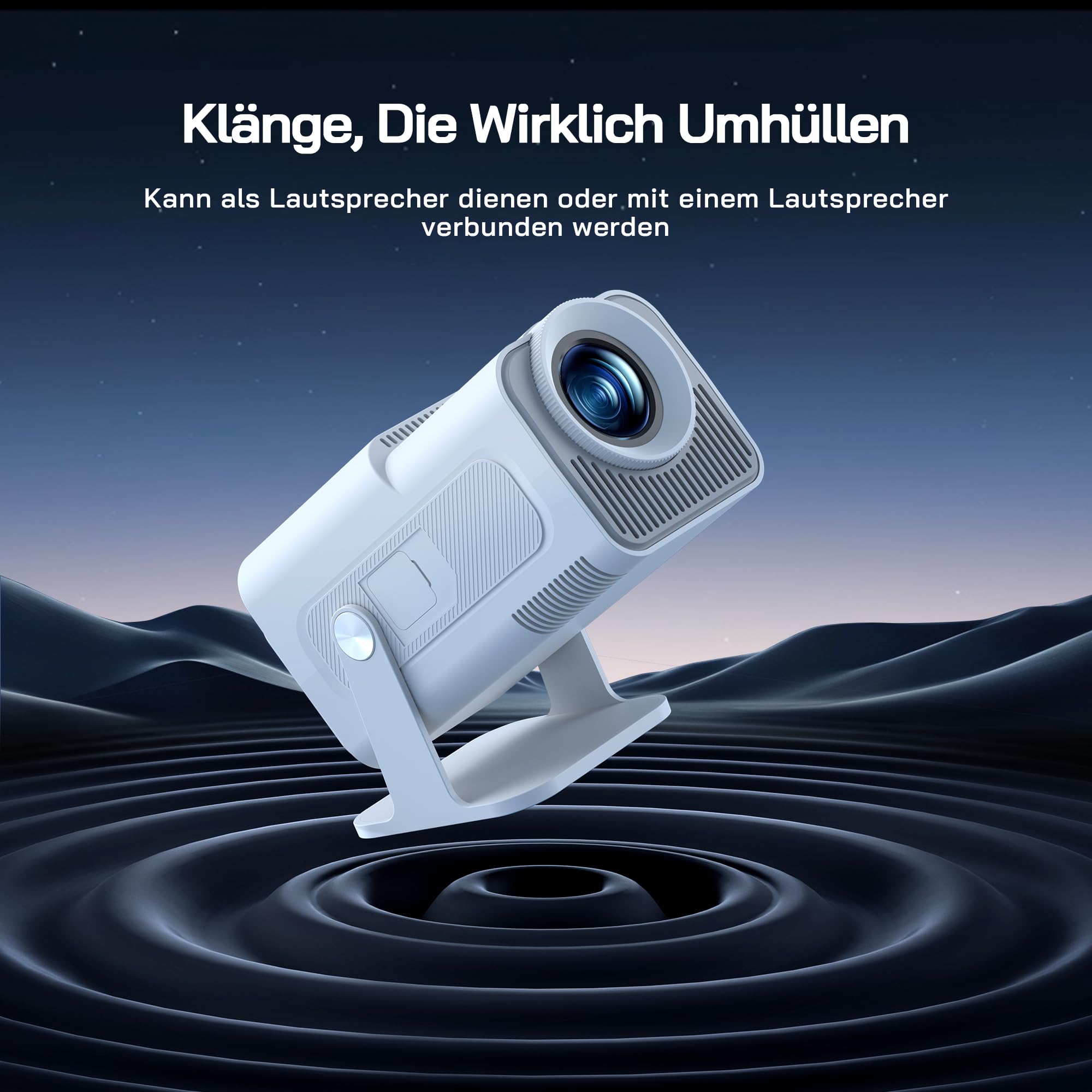 WOLFANG 4K Mini Beamer mit Offiziellem Netflix, 26000 Lumen WiFi 6 Smart Projektor mit 50% Zoom & Trapezkorrektur, 180° Drehbarer Heimkino Beamer Kompatibel mit TV Stick/iOS/Android/PC/PS5/HDMI/AV
