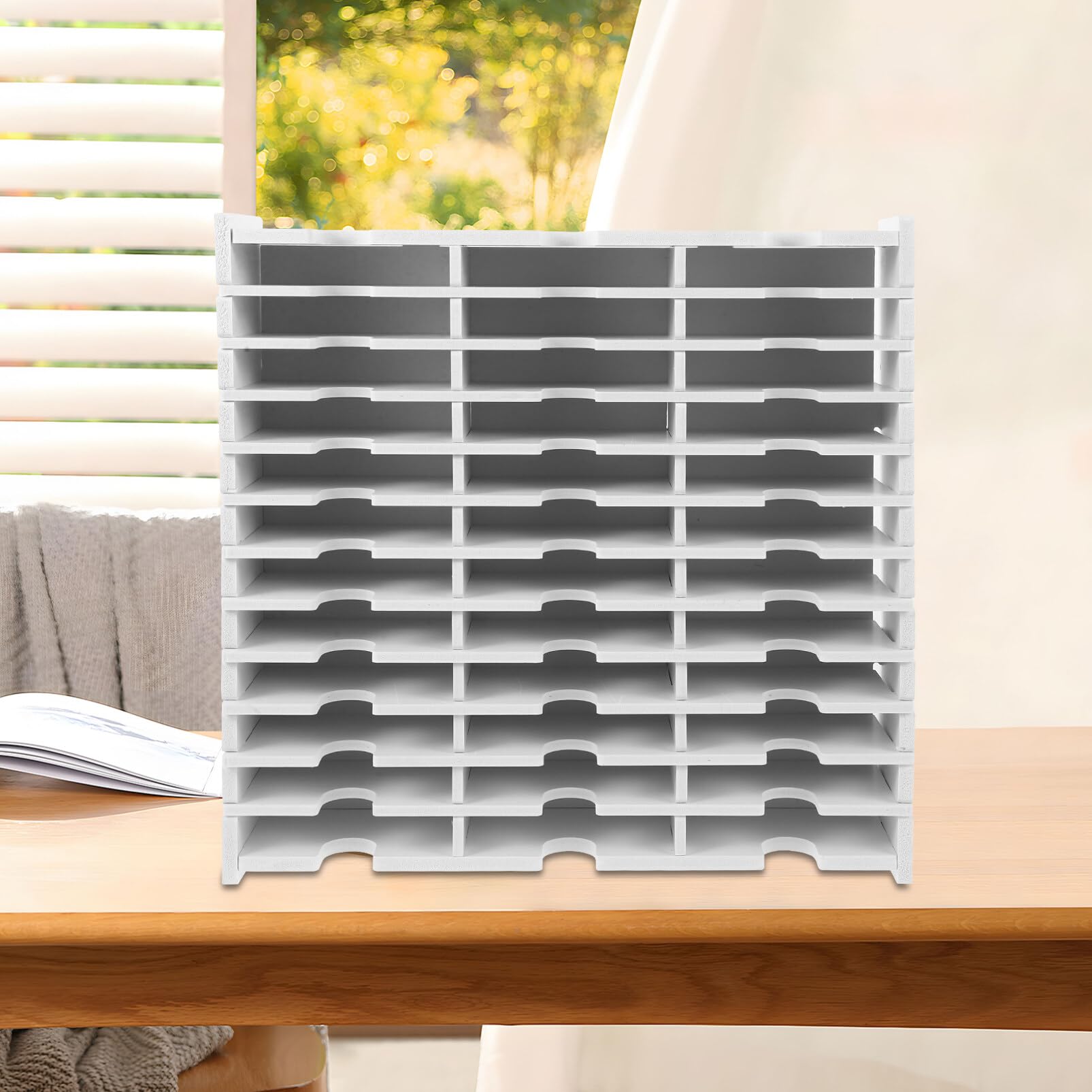 Organizer per CD in legno per 36 scomparti per CD, per organizzare DVD, film, cassette, nastri, tamponi di inchiostro, telefoni e posta, con slot per la gestione della scrivania