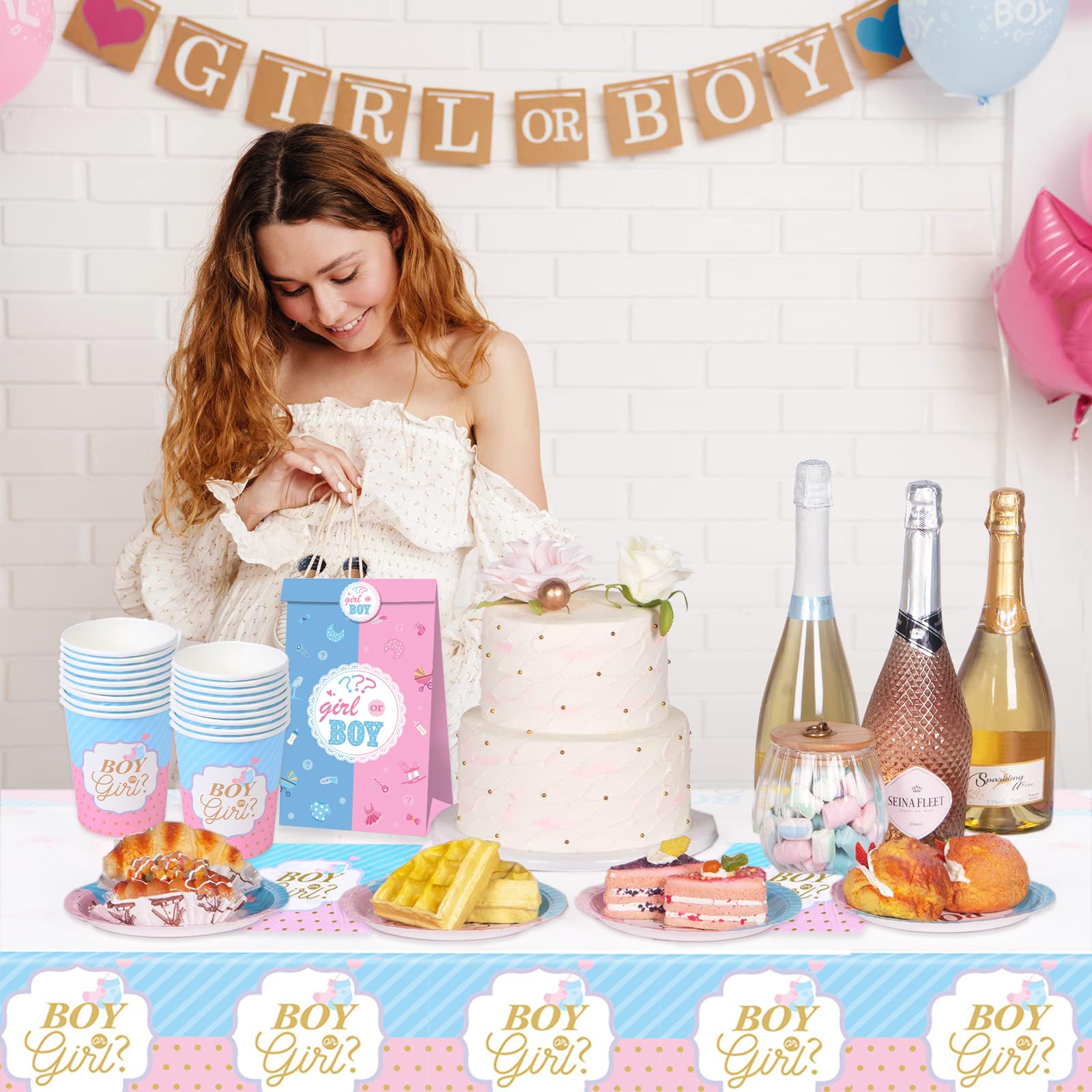 Bikasun Gender Reveal Party Tableware Set for 16 Guests, Paper Plates, Napkins, Cups, Table Decoration - Image 2