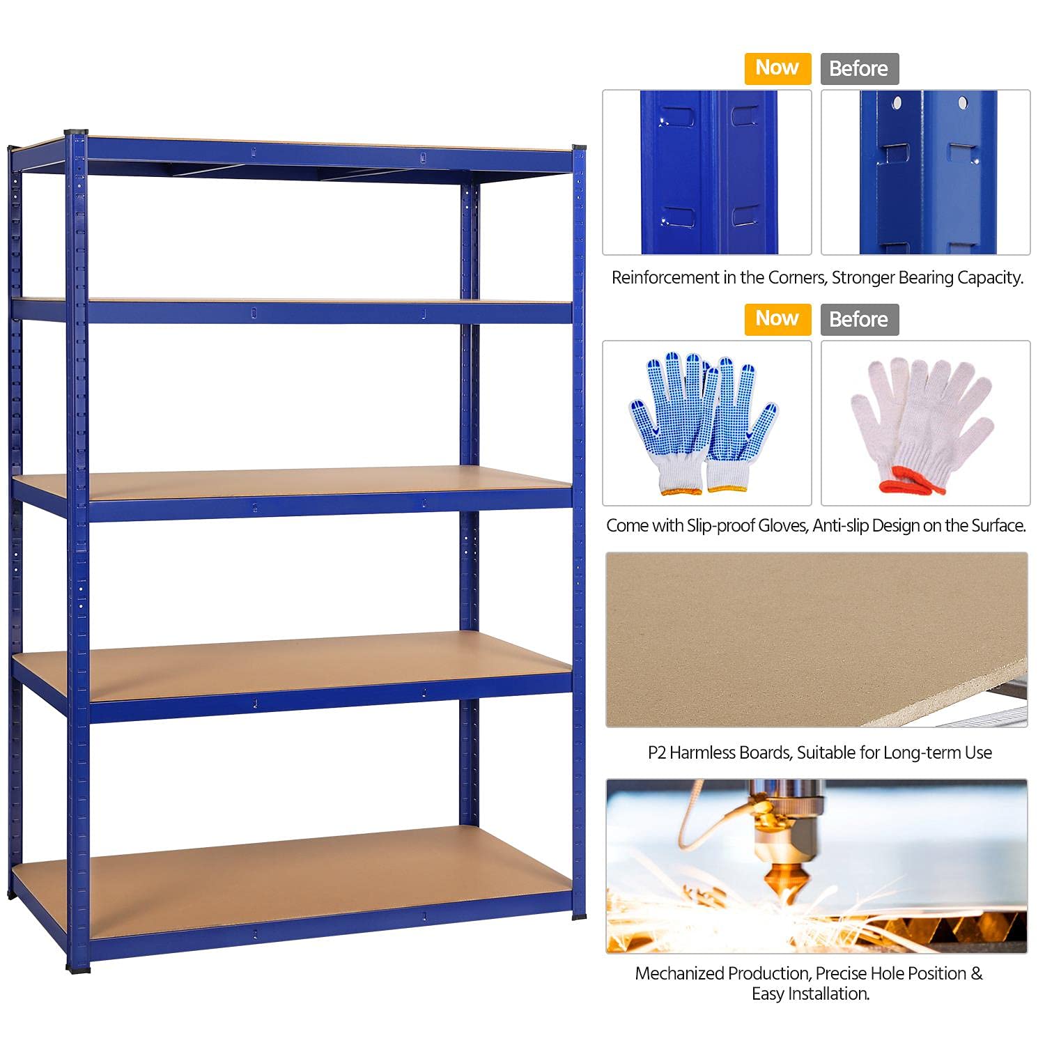 Yaheetech 120 x 60 x 180 cm Półki Pojemność 875 kg Niebieski | Wzmocnione metalowe regały magazynowe, rozdzielana półka, wytrzymała obciążalność, do garażu, kuchni, sypialni