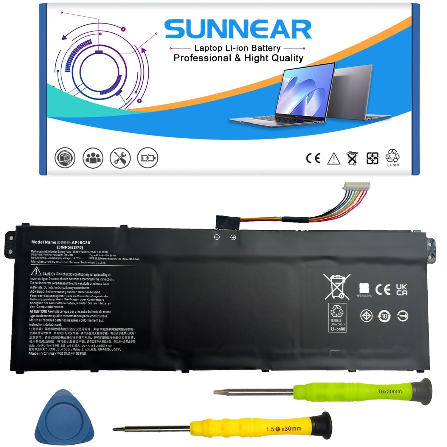 SUNNEAR AP18C8K 50.29Wh Battery Replacement for Aspire 5 A514-52 Chromebook 314 C933 Swift 3 SF314-42 SF314-57 SF314-58 Series Laptop 11.25V 4471mAh