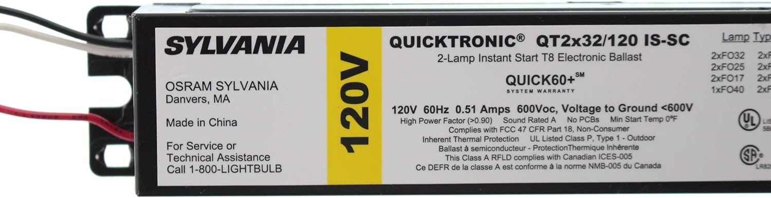 Sylvania QT2x32/120 IS-SC 2-Lamp Instant Start T8 Electronic Ballast, 120V, 60HZ