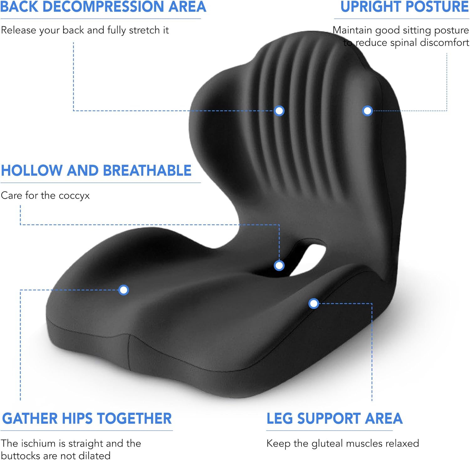 Ergonomic Waist Support and seat Cushion, 2-in-1 Memory Foam pad, Hollow Design for The Coccyx, Suitable for Office Chairs, car Safety Seats and Household use - relieves Lower Back and Hip Pain Black - Image 4