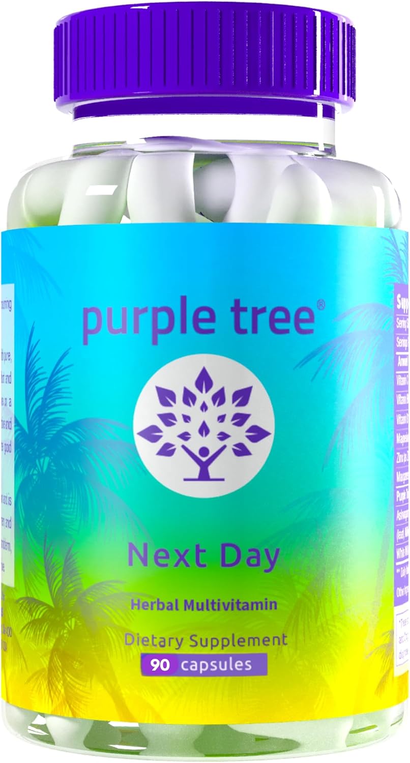 Purple Tree Next Day  After-Drinks Morning Boost Supplement | Take Tomorrow Blend to Replenish, Restore & Feel Your Best with Ashwagandha KSM-66, Milk Thistle, Electrolytes & Vitamins | 90 Capsules