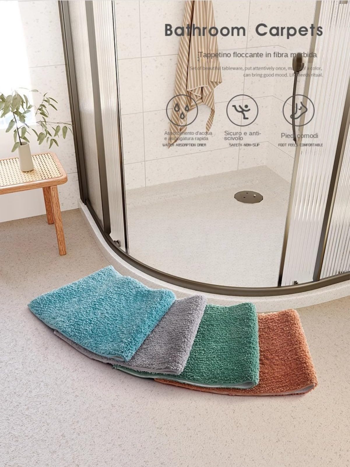 tappetino da doccia curvo,Tappetino da bagno antiscivolo a forma di ventaglio,tappetini da vasca 40 x 100 cm tappeto ultrassorbente,Tappetino Da Bagno Curvo,Adatto per il bagno, antiscivolo in bagno