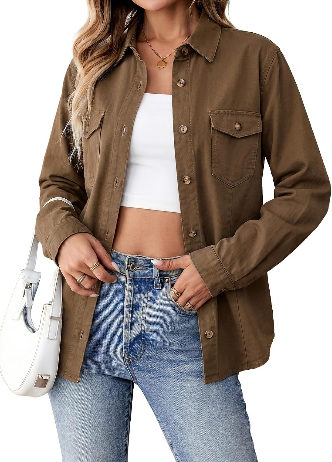 Sidefeel Women Denim Shirt Long Sleeve Button Down Jean Shirts Casual Oversized Trendy Tops Blouses
