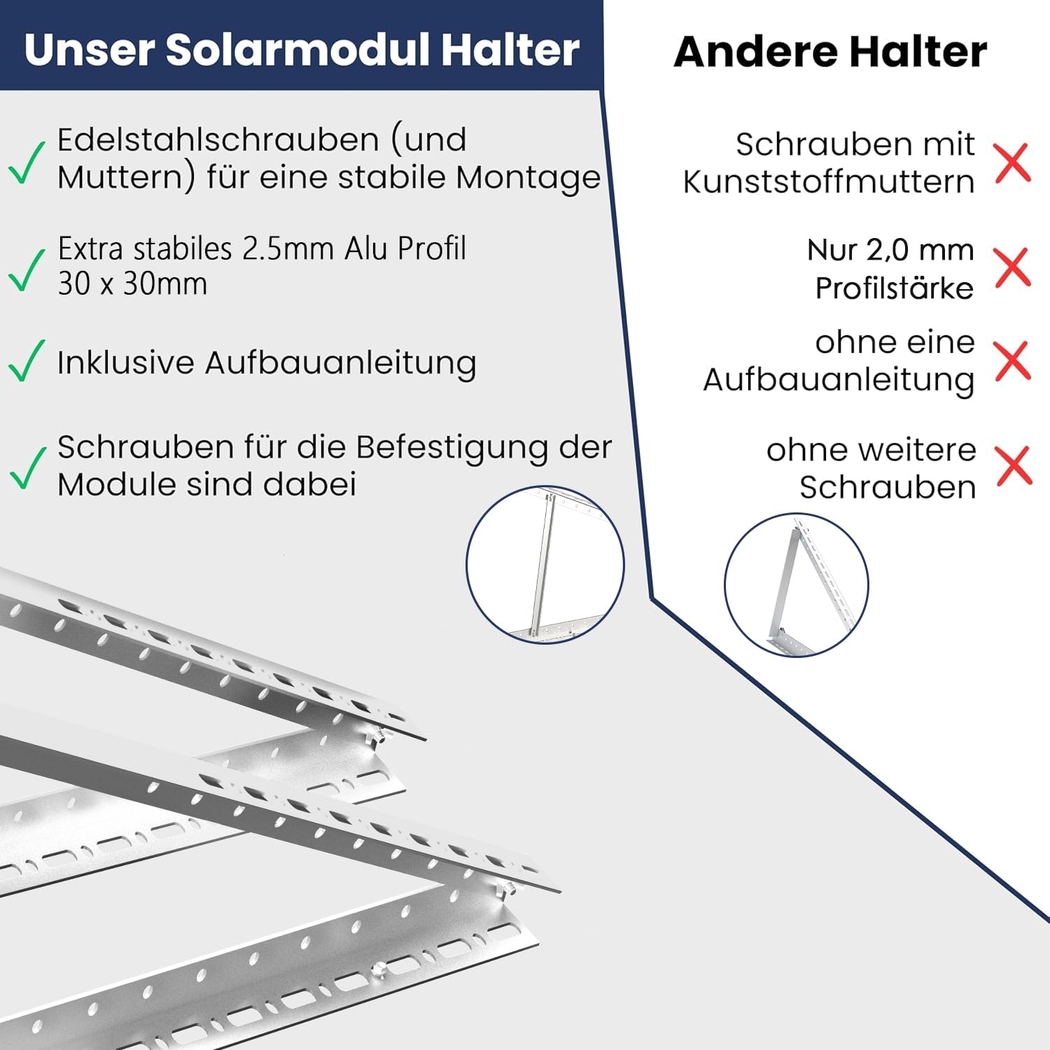 Solarmodul Halterung, 114cm 2 Paar Solarpanel Halterung, Halterung Balkonkraftwerk für 100W-500W Solarpanel, Winkel Einstellbar 0-90° Halterung für Solarpanel, für Dachhalterungen Solarmodule