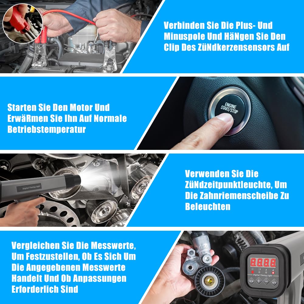 di controllo digitale del motore, luce stroboscopica induttiva, 12 V, per auto, moto, marina, materiali: ABS, display digitale, design ergonomico della pistola