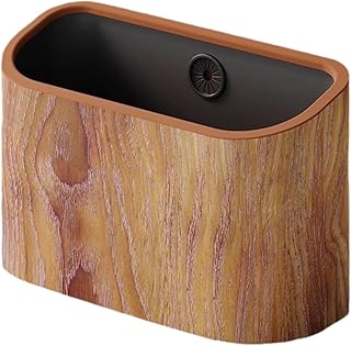Mini Trash Can Trash Bin Small Removable Container Countertop Wastebasket Waste Basket for Kitchen Car Vanity Bedroom Office, Wood Color