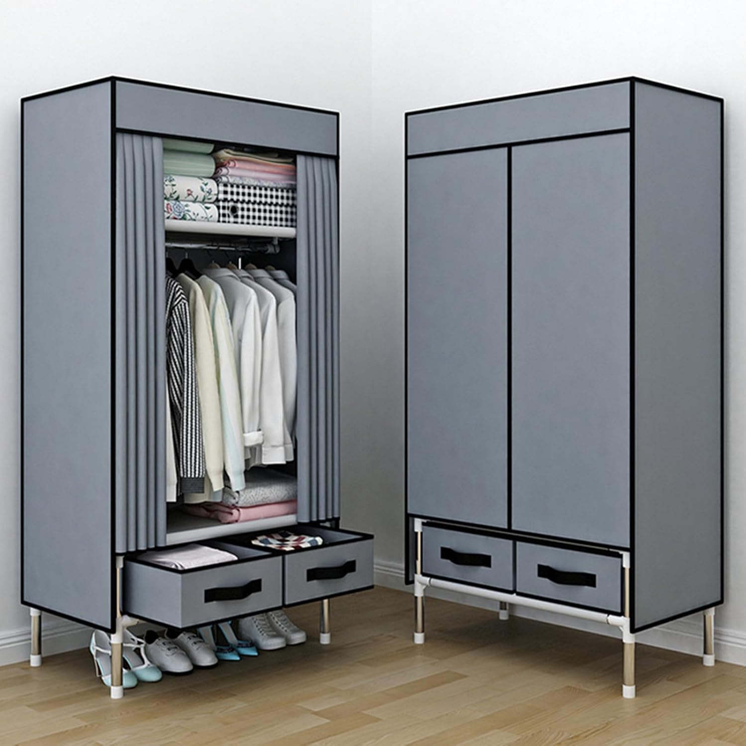 ワードローブ ハンガーラック 洋服収納ラック タンス 収納 クローゼット 収納棚 コートハンガー カバー付き 大容量 洋服ダンス メ