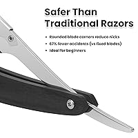 Vista 4 de Kit de maquinilla de afeitar recta con mango de madera negra para hombres, afeitadora profesional de borde recto para un afeitado cerrado y suave