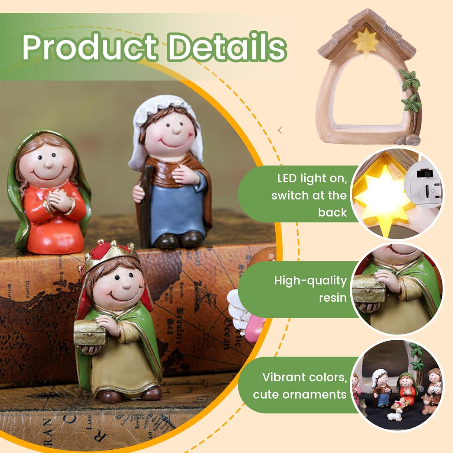 Christmas Nativity Set 12PCS/Set LED Nativity Scene & Holy Family Figurine Including Baby Jesus Mary and Joseph for Chistmas Tabletop Decor Sets & Figures for