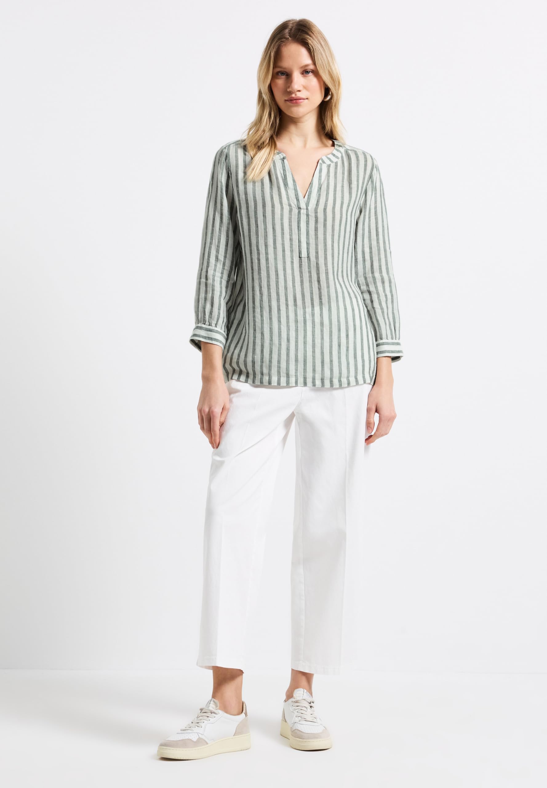 Street One Damska bluzka lniana w paski, Garden Green, 38