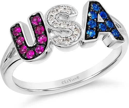 Miniatura 3 de LeVian - Anillo patriótico de diamantes de 120 quilates con rubí y zafiro de 14 quilates con bandera estadounidense patriótica de Estados Unidos en