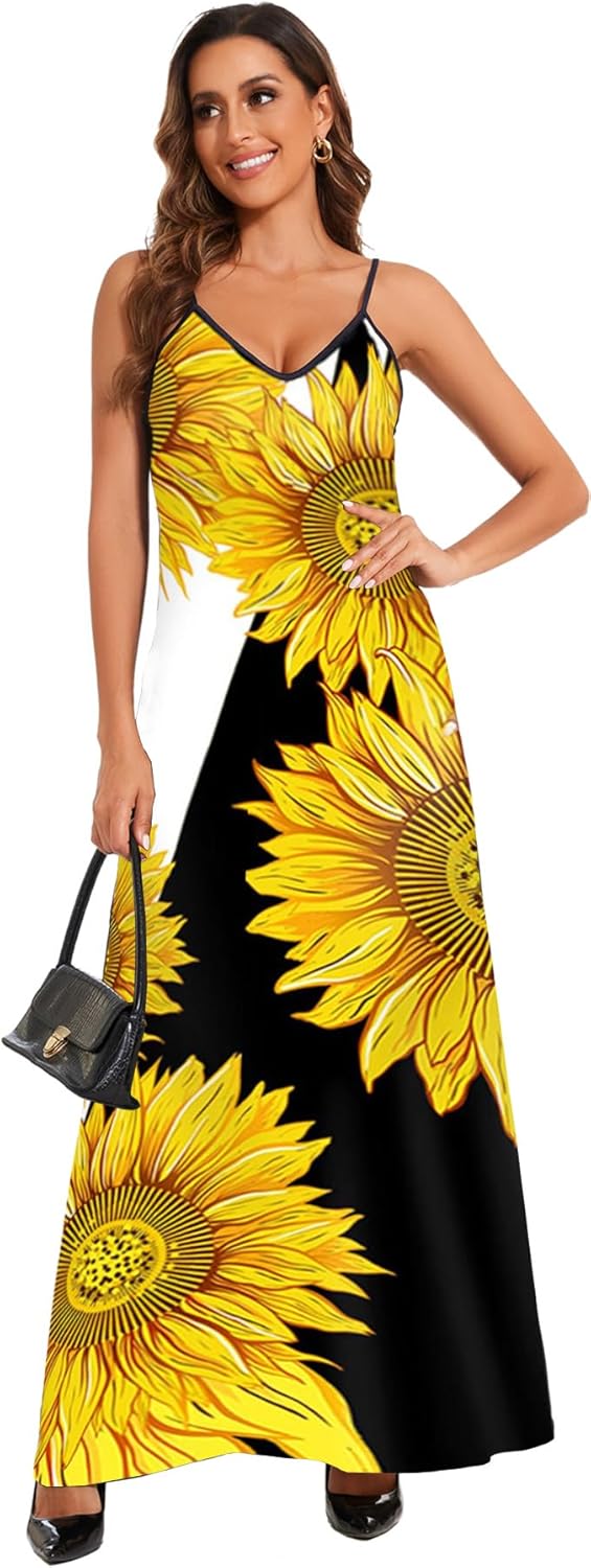 shengfan Plus Size Maxi Dresses Sundress for Women Loose Printed Adjustable African Beach Dress with Pockets