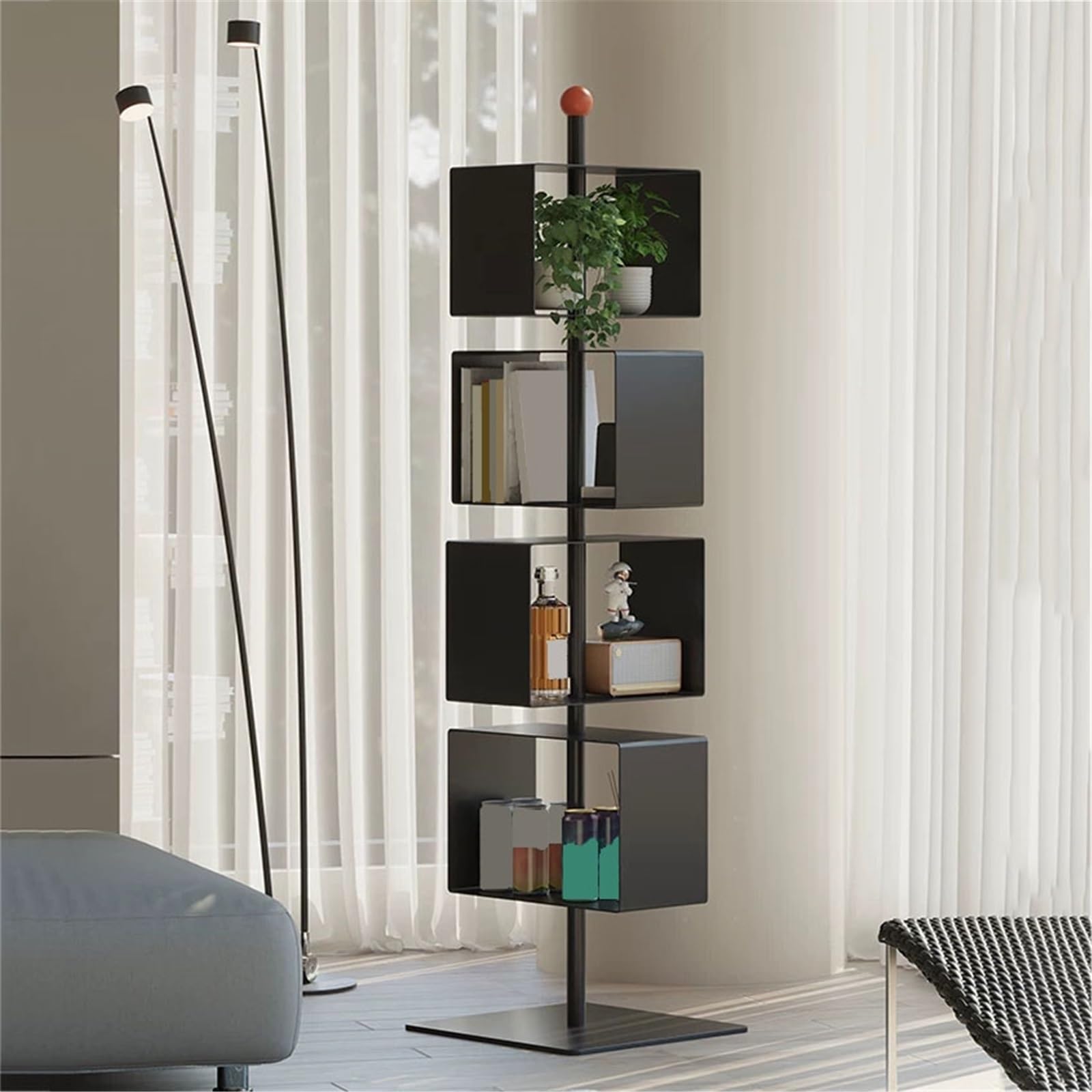 Vitrinenregale Rotation bodenstehender moderner kreativer Eisen-Bücherregal-Eck-Minimalismus-Display-Aufbewahrungsständer freistehend