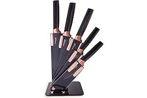 Eat Neat Knife Set: Copper 5-Piece Kitchen Knife Block Set & Clear Acrylic Block