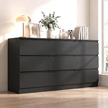 Black 9 Drawer Dresser for Bedroom, Long Dresser with Deep Drawer,Modern Wide Wood Storage Chest of Drawer, Bedroom Storage Furniture,TV Stand for Living Room