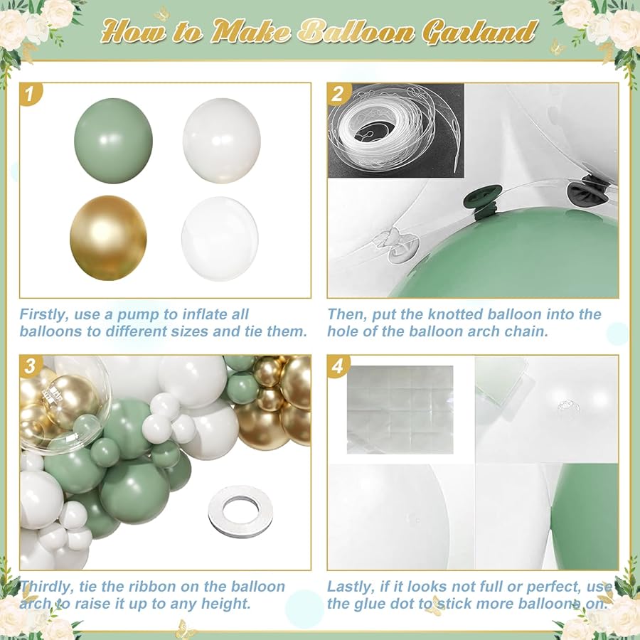 NUTTYBASH Sage Green Balloon Arch Kit 126 Pcs Neutral Green and White Metallic Gold Balloon Arch Garland Kit for Wedding Birthday Baby Shower Gender Reveal Bridal Decorations - image 6