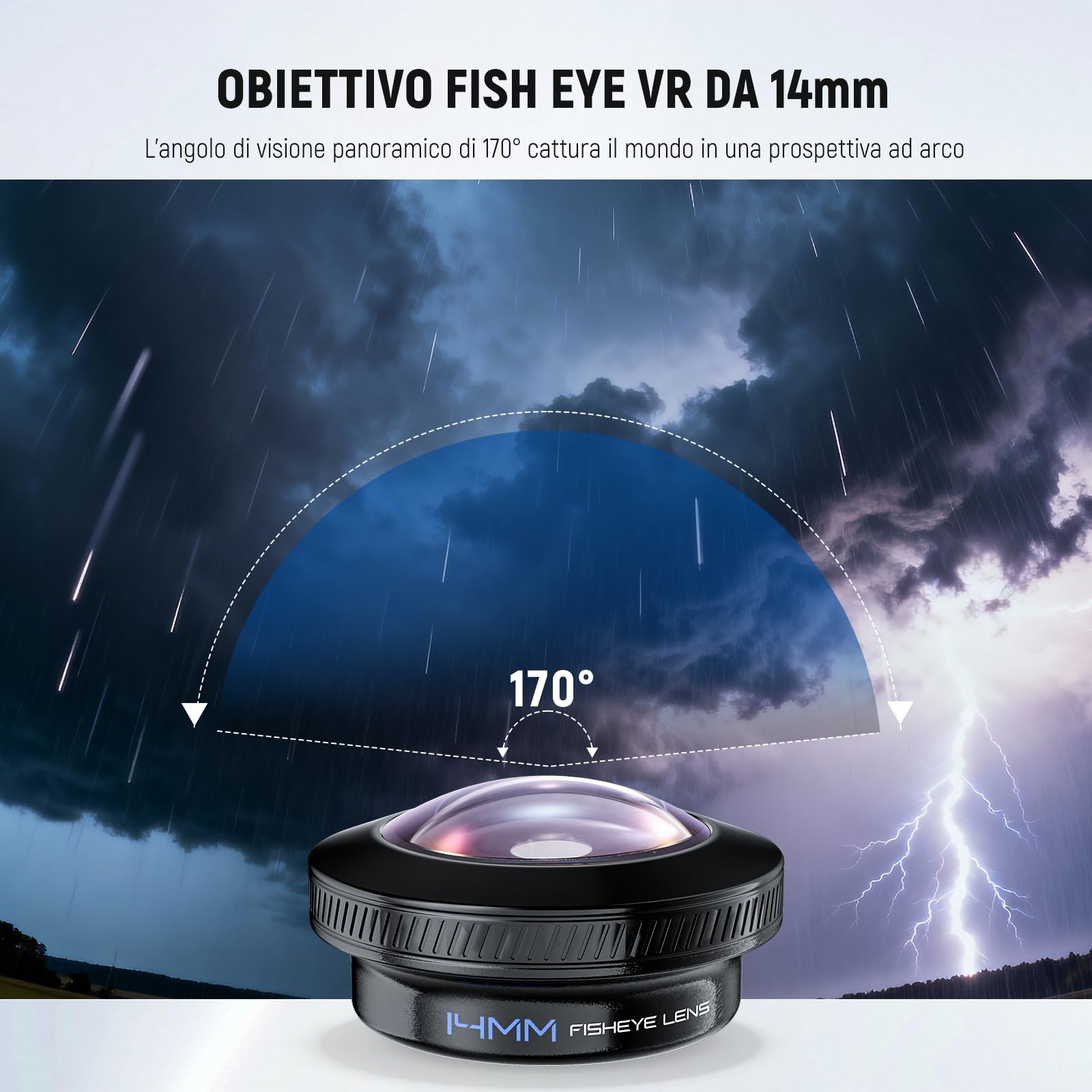 NEEWER Obiettivo Fish Eye VR da 14mm 170° con Clip Filettata da 17mm, Vista Panoramic Fisheye per Streaming, Paesaggi Esterni, Compatibile con iPhone 17 16 Pro Max Android S25 Ultra, LS-77