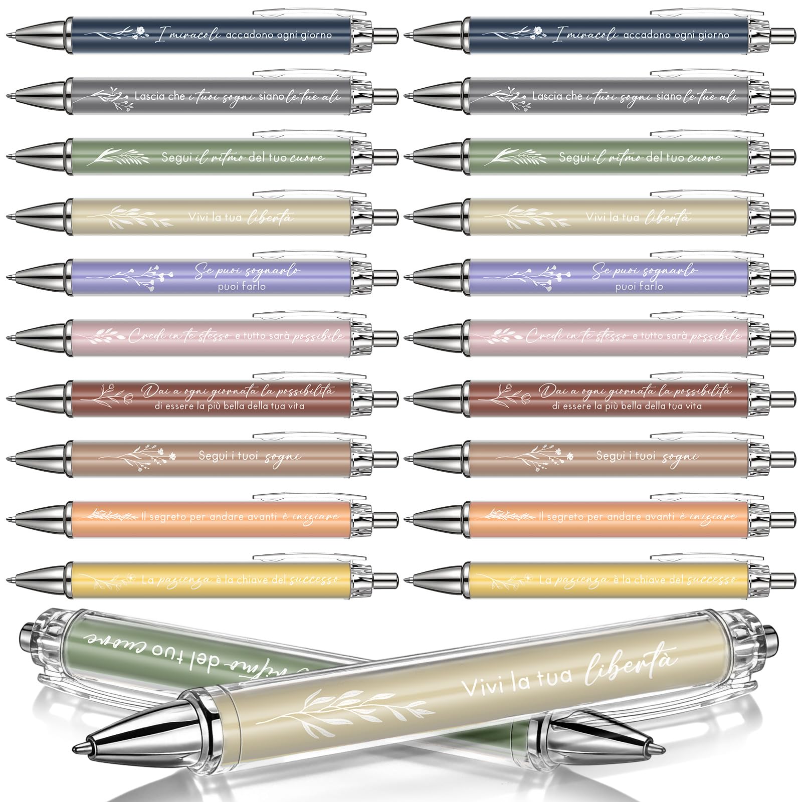 Faccito 20 Pezzi Penne Motivazionali Italiano con Frasi Ispirazionali, Set Penne Regalo Colori Pastello Floreali, Regalo Laurea Fine Anno Scolastico Collega Maestra Infermiera