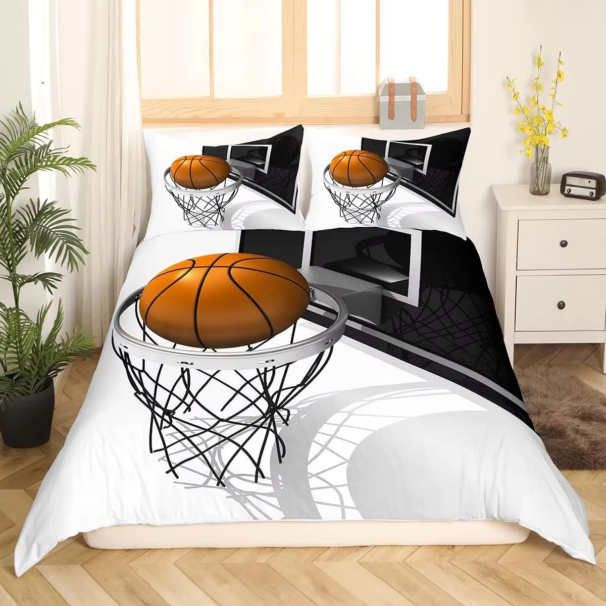 NDXRWDZR Funda Nordica Cama 90 Infantiles Baloncesto Blanco Edredón Cama 90 para Niñas Niños con Cremallera Suave Transpirable Microfibra Fundas Nordicas 150x220 cm + 2 Fundas Almohada 50x80 cm