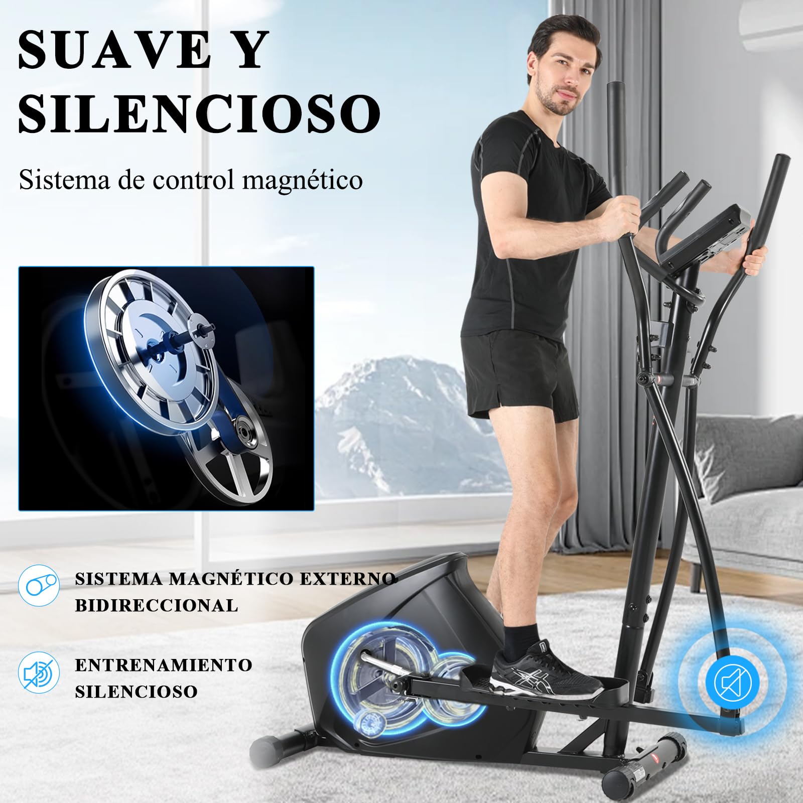 ISE Bicicleta Elíptica para casa con zancada de 28 cm, eliptica con, 8 Niveles de Sistema magnético Externo bidireccional, elipticas Fitness casa con LCD Pantalla y sensores de Pulso