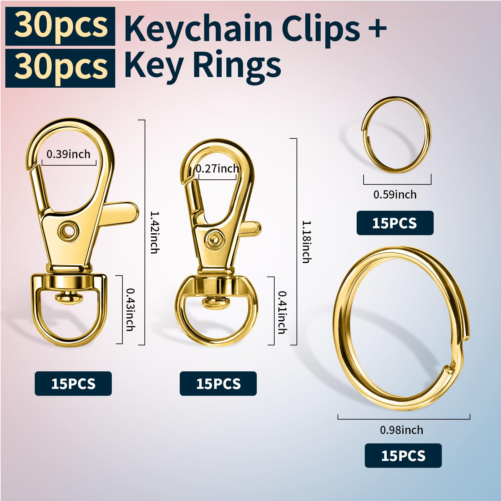 60 ganchos giratorios y llaveros, clips para llavero y anillos, cierres de pinza de langosta para llaveros, joyas, manualidades, oro 2