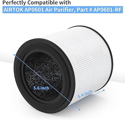 Miniatura 2 de GoKBNY Paquete de 2 filtros de repuesto AP0601 True HEPA compatibles con purificador AIRTOK AP0601, número de pieza AP0601-RF, filtros True HEPA de