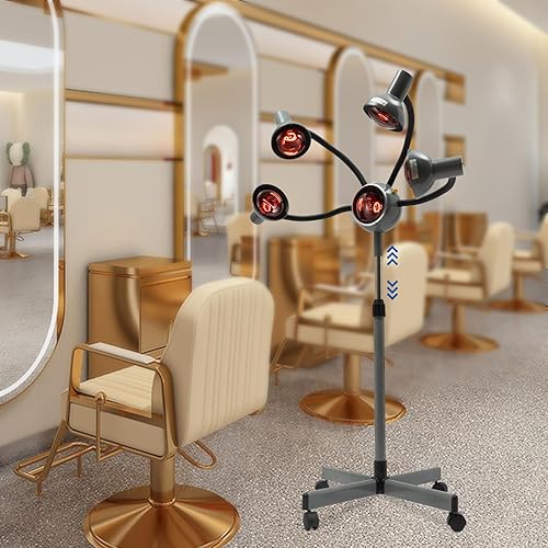 Miniatura 2 de Lámpara infrarroja, 5 cabezas de pie calentador infrarrojo vaporizador de salón con base rodante, 750w 110v infrarrojo pelo colorante hierro,