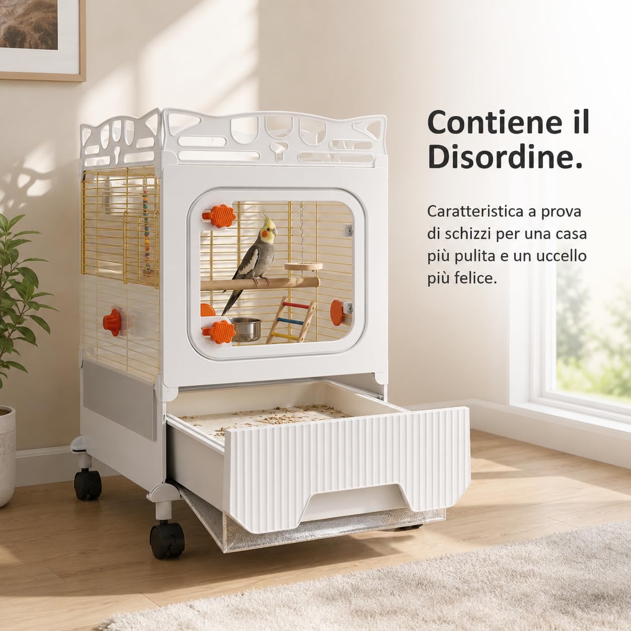 Gabbia per Uccelli in Ruote, 36 * 36 * 106 | Struttura in ferro, Gabbia multi-livello, Esposizione in salotto, Per appassionati di