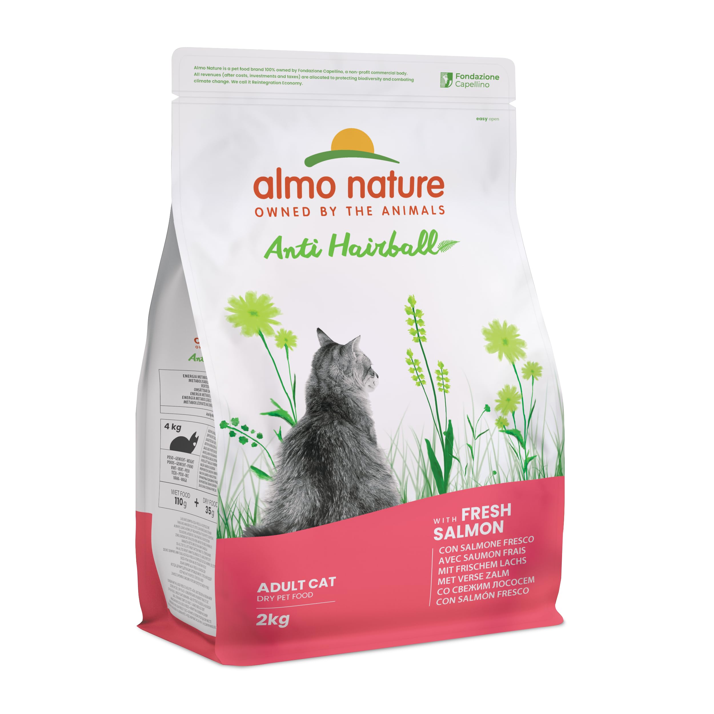Almo Nature - Pełna, sucha karma dla dorosłych kotów przeciw kulkom sierści ze świeżym łososiem, 2 kg