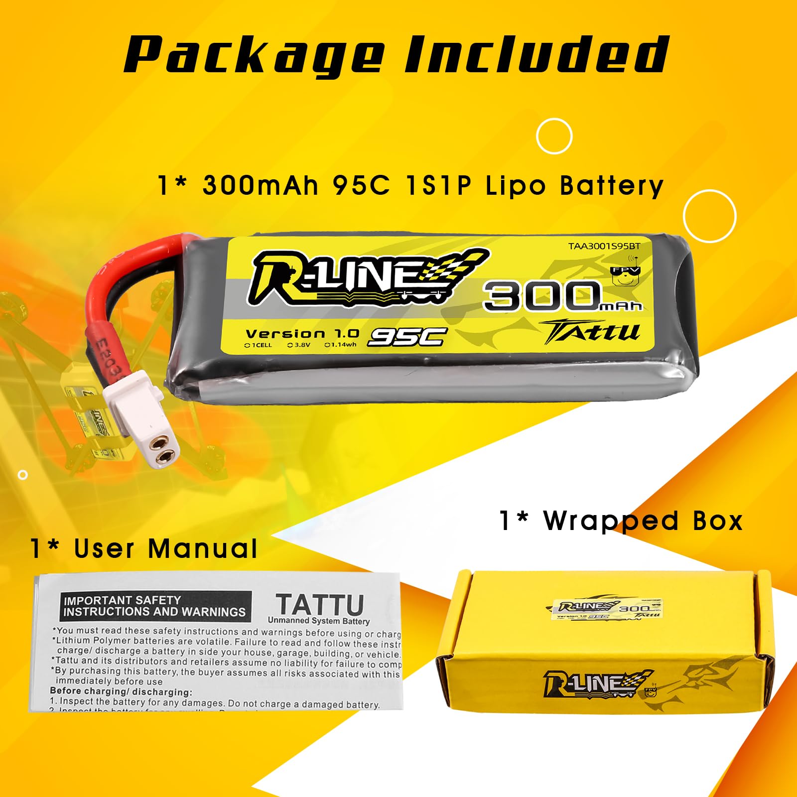 Tattu 1S Lipo akumulator 300 mAh 3,8 V 95C 1S1P HV Lipo akumulator Pack z wtyczką BT 2.0 do Beta Meteor65/Meteor75
