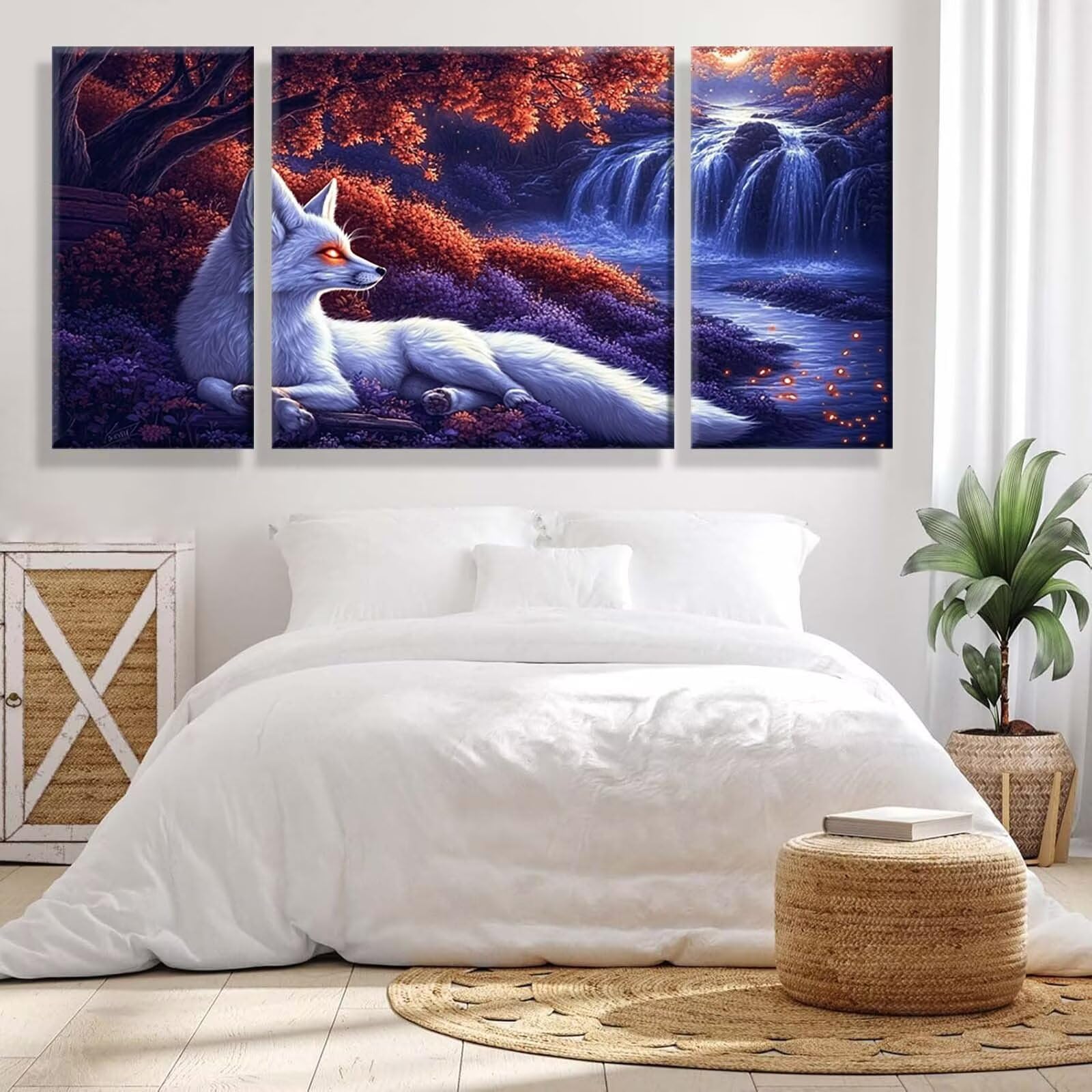 3 Pezzi Dipingere con i Numeri adulti, Paint by Numbers Autunno Volpe, Kit Lavoretti Creativi, Kit di Pittura Acrilica Fai-da-Te, con 3- Pennello, Decorazioni Casa 70x140cm (Senza Cornice) y1s-701
