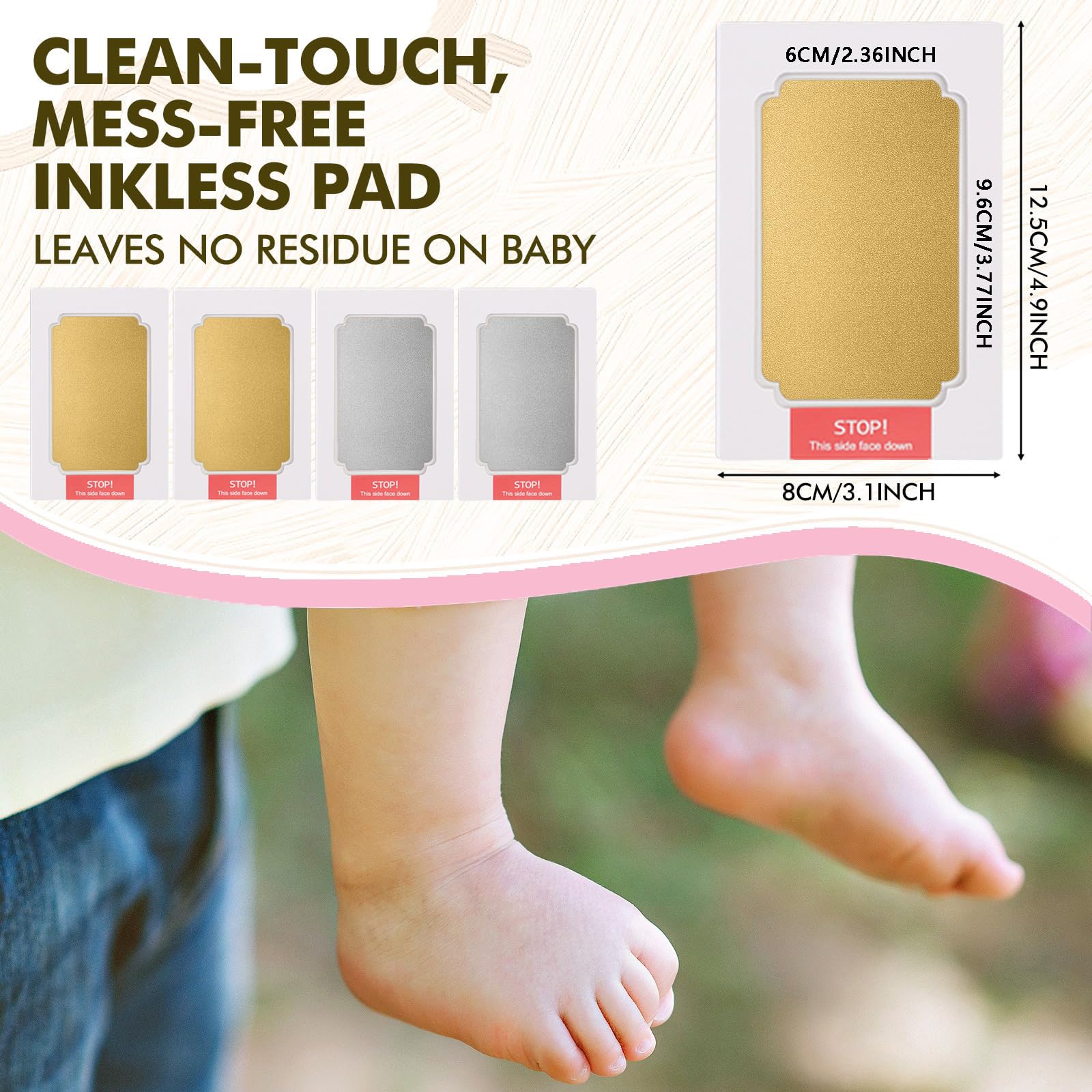 Huellas Bebé Recién Nacido Tinta, 8 Tarjetas de Impresión y 4 Plantillas, Kit de Huellas Bebé Pie y Manos Almohadillas de Tinta No se Mancha, Tinta para Huellas de Perro, Regalo de Bautizo o Recuerdo — view 4