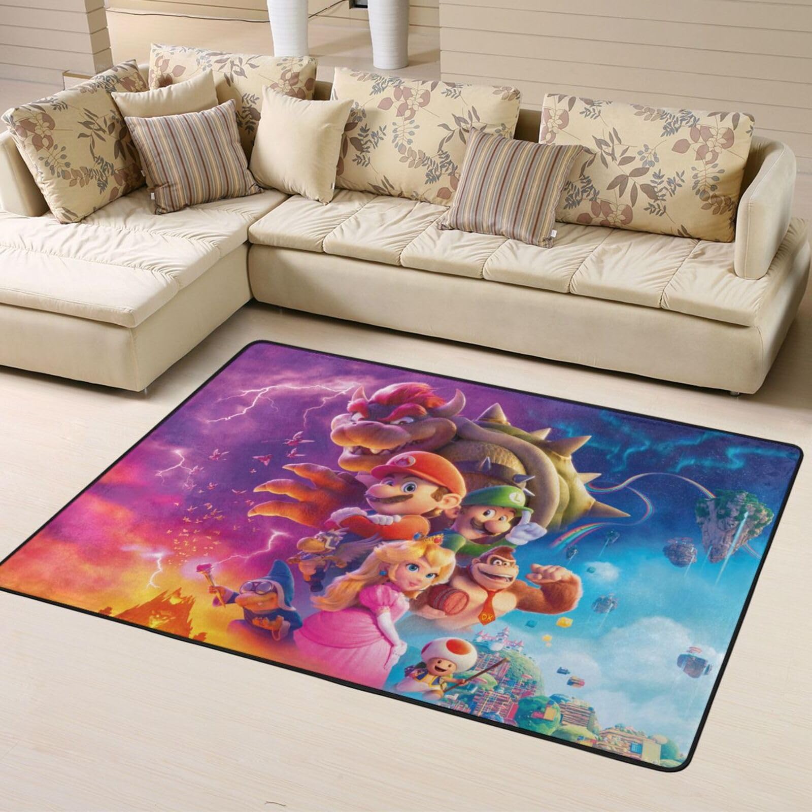 Retro Game Area Rug - Popular Game Characters Rug Colorful Cartoon Game ...