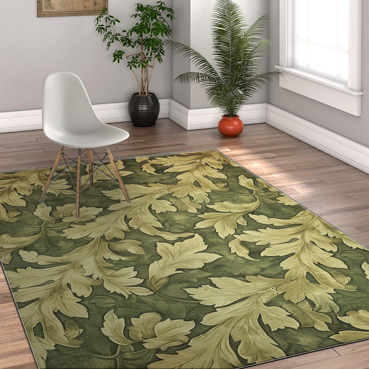 Tapis à poils ras acanthus chinensis vert feuille 80 x 120 cm de style ferme