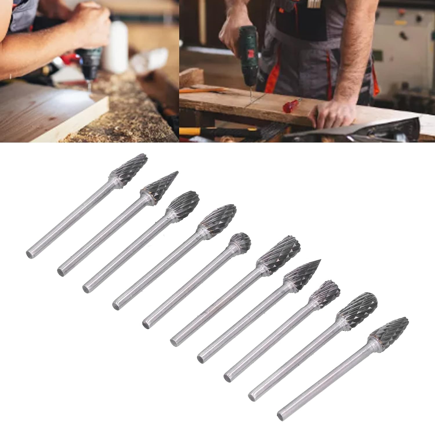 10Pcs Rotary File, Grinder Drill Bit, Grinding Head Burr Carbide Grinder Drill Bit Set Kit for Wood Plastic