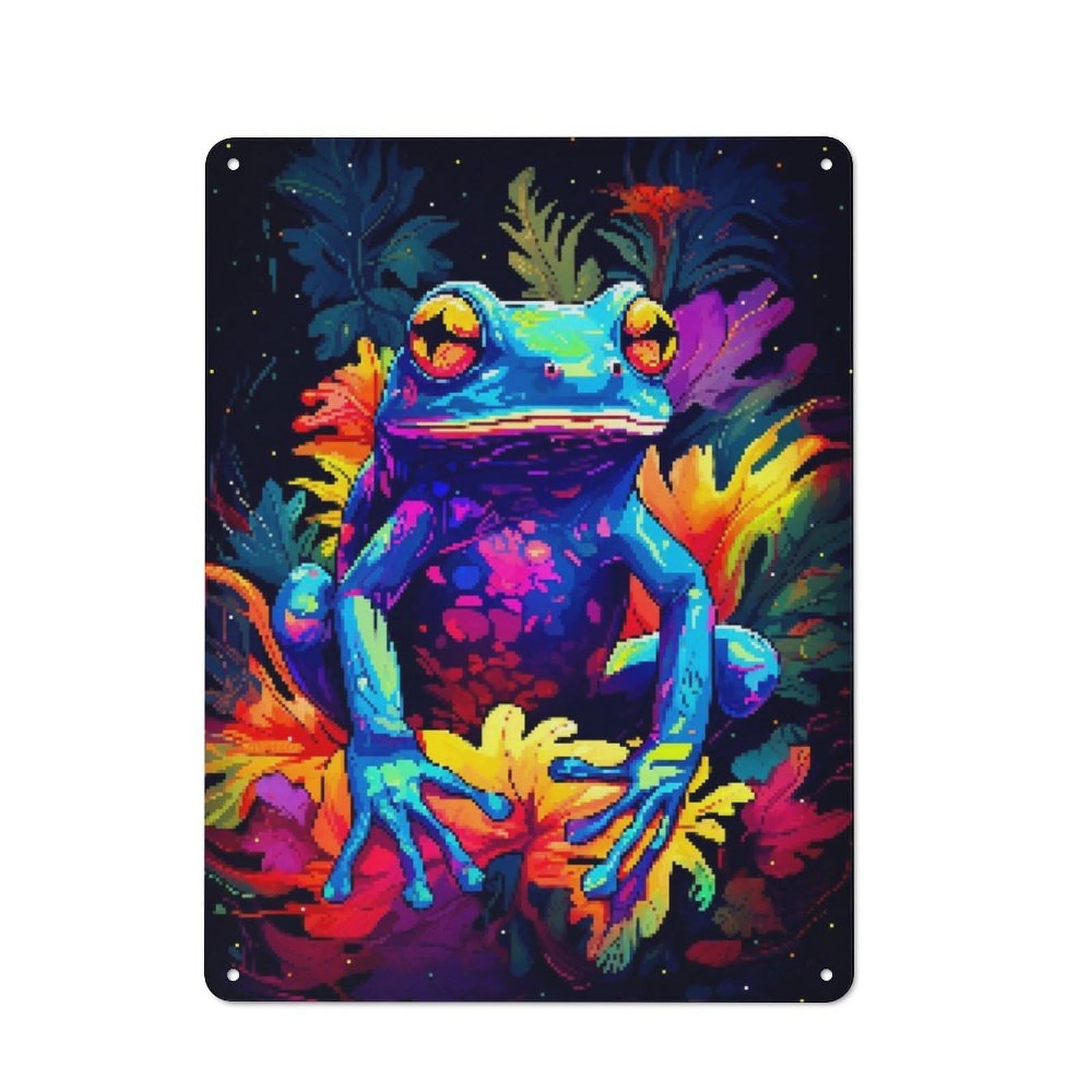 Junmoney Jungle Frog Pixel Art Retro Metal Wall Sign 40X30cm With For Café Or Home Bar, For Café-Style Decor Fans