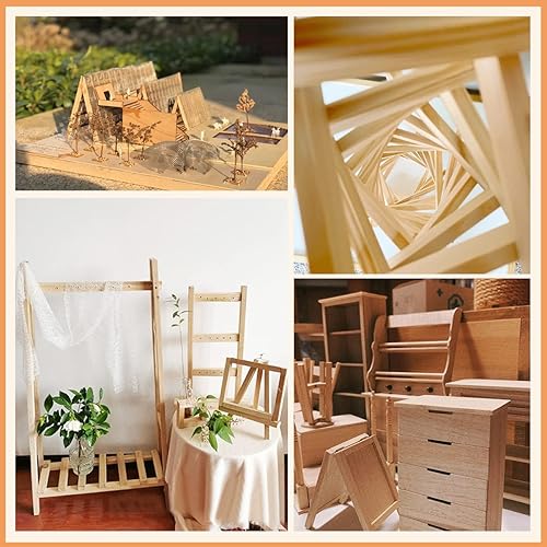 Miniatura 6 de Benvo 50 palitos de madera de balsa, tacos cuadrados de madera sin terminar, tiras de madera dura natural largas, bastones para manualidades,