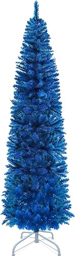 TURNMEON 6 Feet Pencil Christmas Tree Decoration 550 Tips, Premium Realistic Spruce Branch Hinged Artificial Slim Tree Metal Stand for Holiday