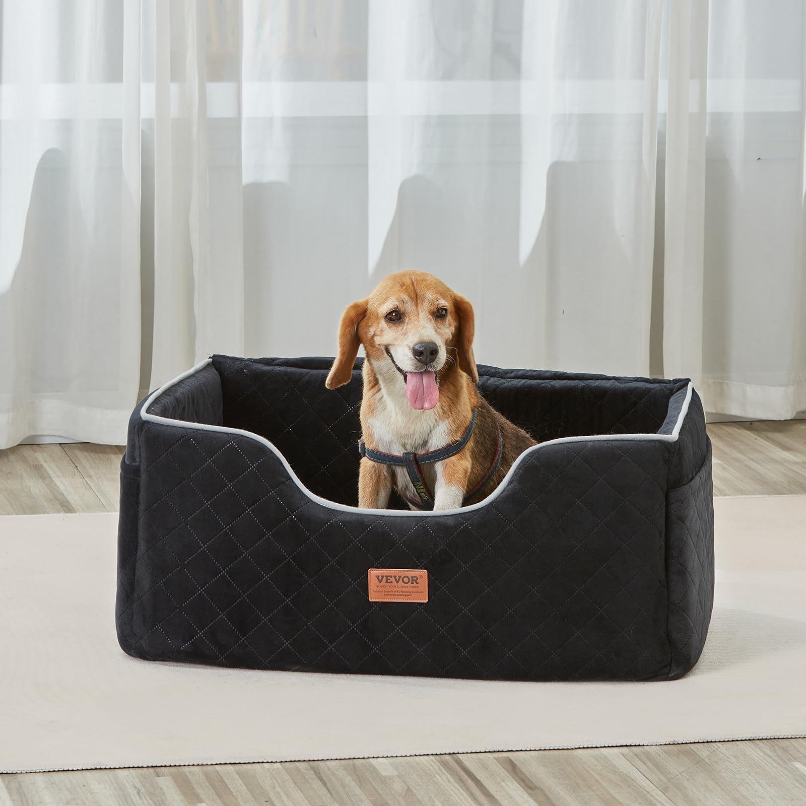 VEVOR Dog Car Seat Booster Seat with High Back, Storage Pocket, Clip-On Safety Leash, PP Cotton Filling, Car Bed for Small Dogs up to 20lbs, Dark Gray — view 8