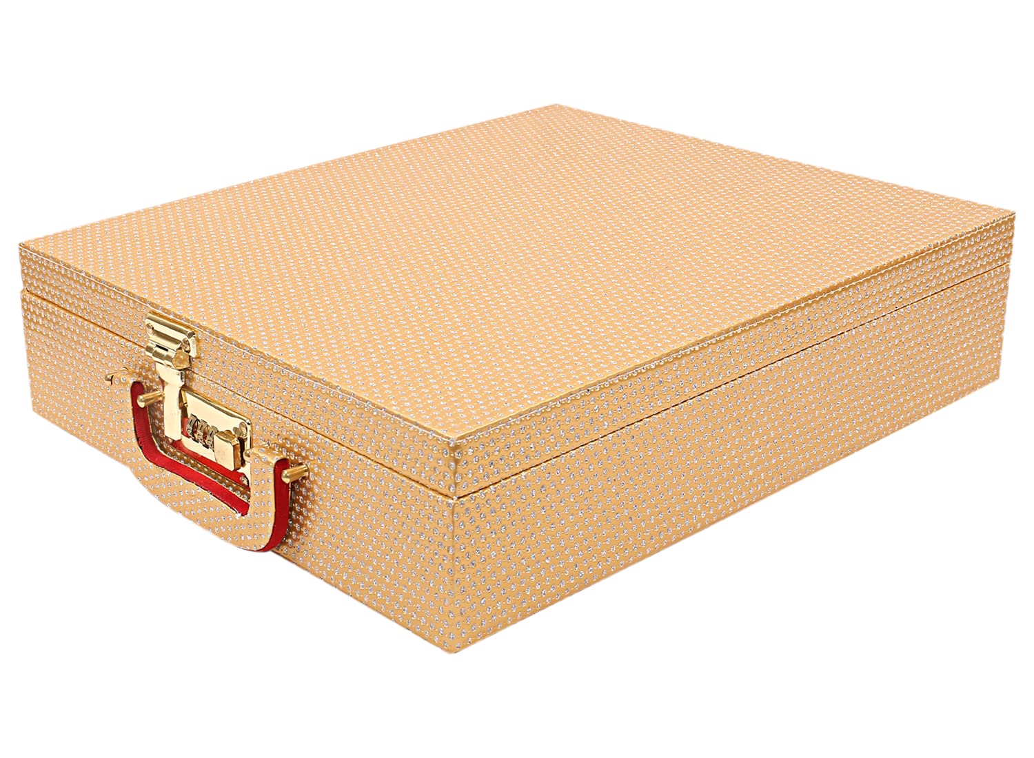 Kuber Industries 47KM0641 Multifunctional Zebra Wood Bracelet Box Seamless with Mirror and Number Lock System (Gold)