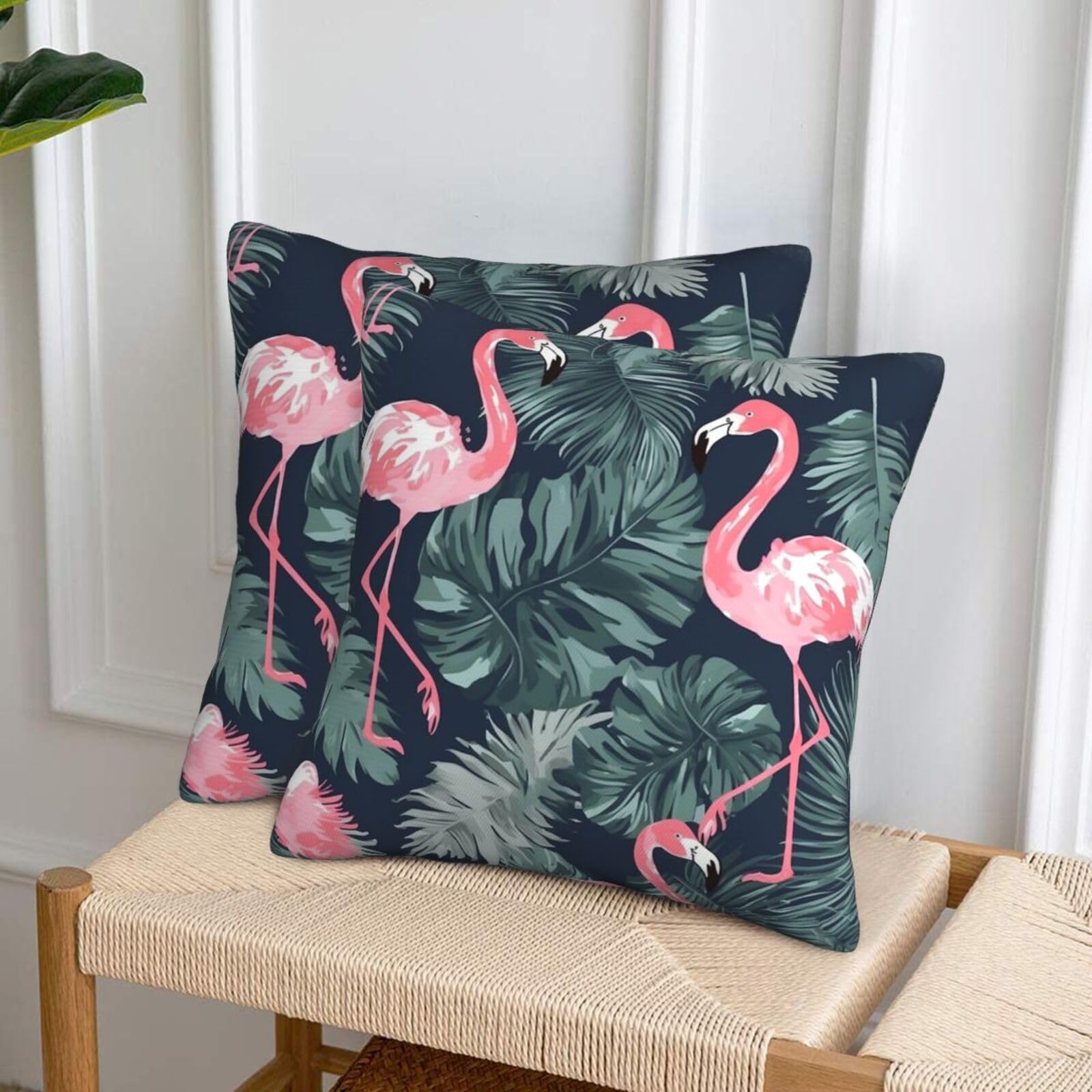 NONHAI Decorative Throw Pillow Covers Set of 2, 20"x20" Square Cushion Case Soft Comfy Flamingo and Leaves Throw Pillows for Couch Cushion Livingroom Farmhouse Home Decor Pillowcases