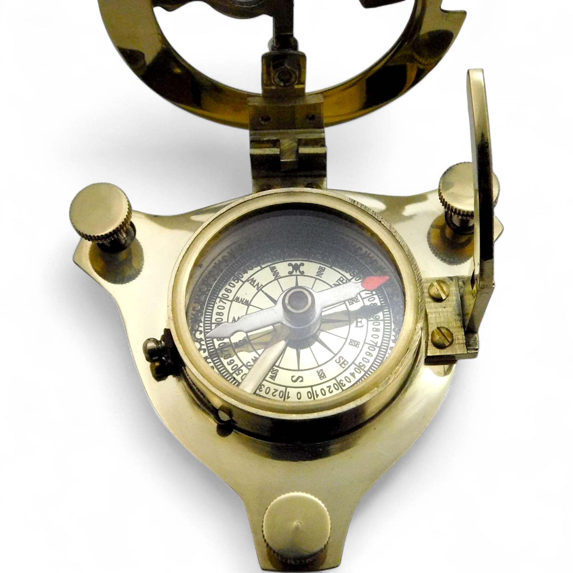 Boussole en laiton. Élégante boussole nautique traditionnelle de cadran solaire de 7,6 cm en laiton antique avec boîte en bois exquise.